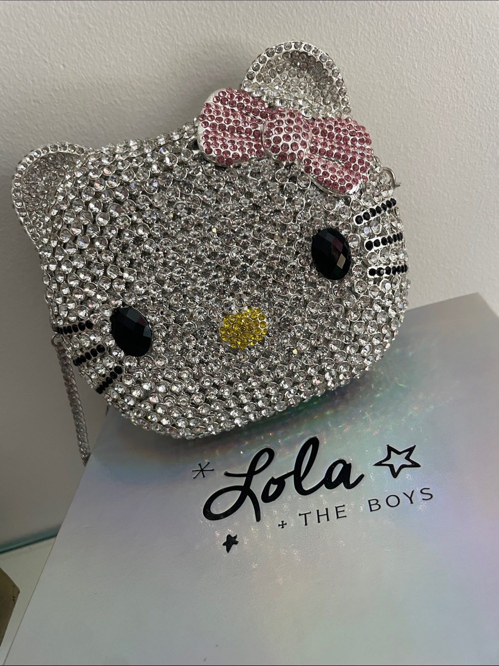 Lola + The Boys Silver Hello Kitty Crossbody rhinestone purse